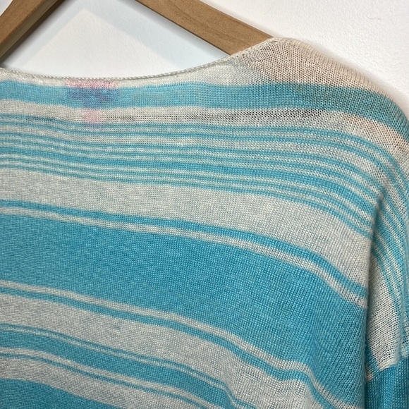 Lilly Pulitzer 100% Linen Alana Sweater in Coconut Row Stripes Aqua Blue Small - Picture 7 of 9